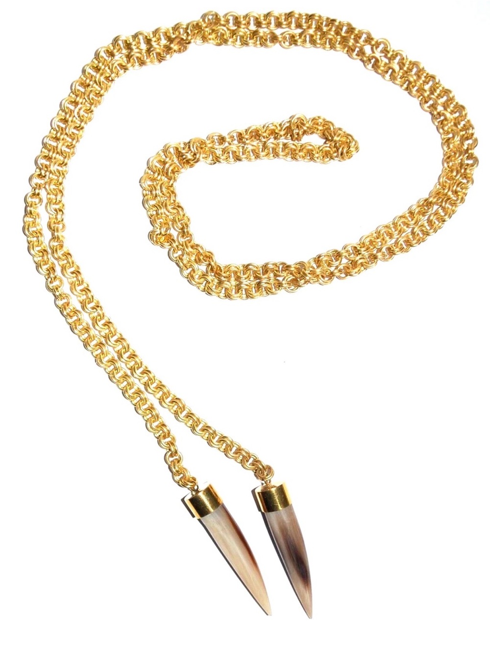 Soko Knotted Lariat Horn Talon Necklace, Goldtone with Tan Horns, QVC